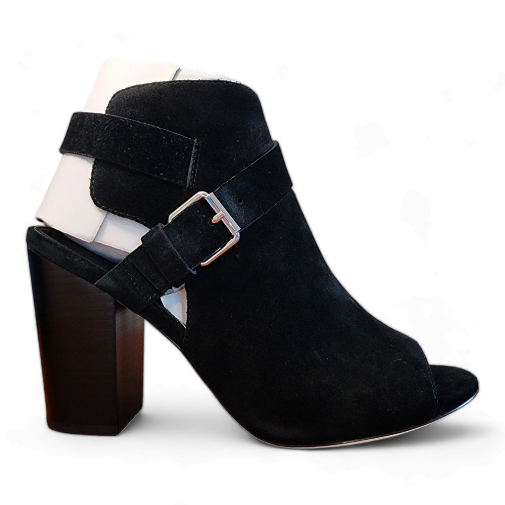 Paige Mimi Black Suede Buckle Block Heel Bootie Sandal 10.5 – NIB